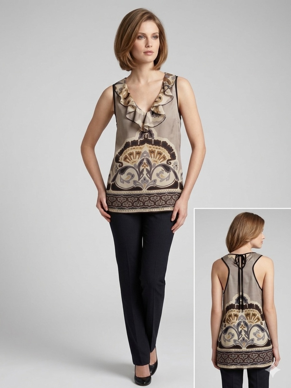 Hale Bob Sheer Ruffle Tank & Heart Earrings